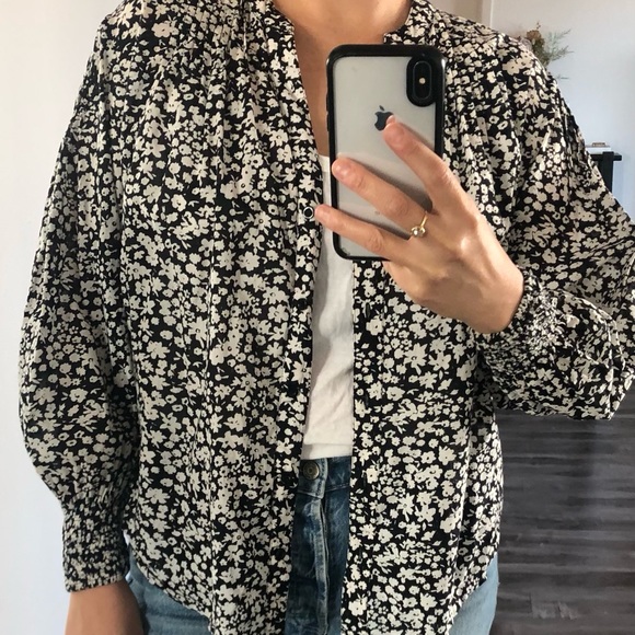 Apiece Apart Yerba Black and White Floral Button Up Cotton Blouse XS - Picture 4 of 10